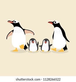 Cute penguins family vector. Animal wildlife cartoon character.