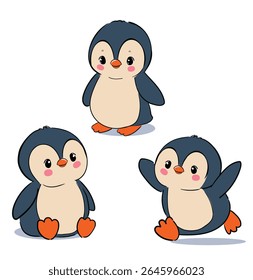 Pinguins bonitos desenhados à mão vetor animais árticos isolados no fundo branco para crianças