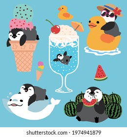 cute penguin's happy summer holiday