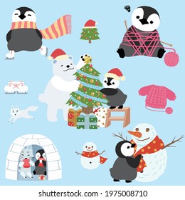 cute penguin's happy winter holiday