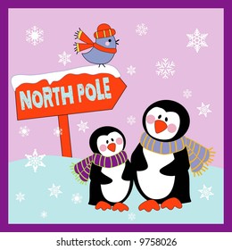 Cute Penguins heading to the north pole