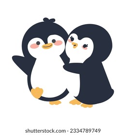 Cute penguins hug with couple