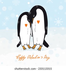Cute penguins in love, vector illustration