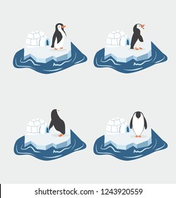 Cute penguins on a piece of iceberg set