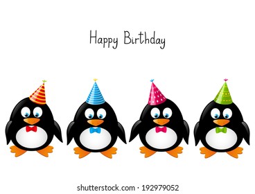 Cute penguins with party hats