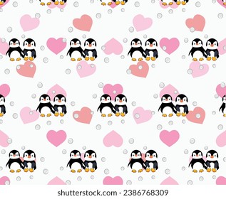 Cute penguins with pink hearts and snowballs print