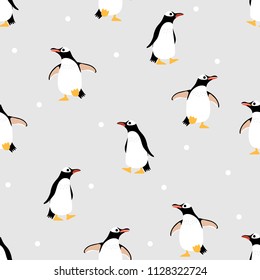 Cute penguins seamless pattern. Animal wildlife in winter cartoon character vector.