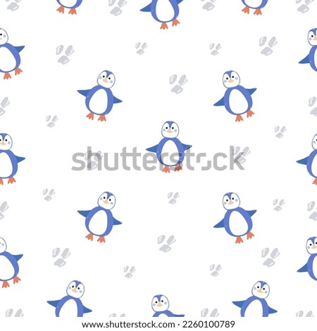 Cute penguins seamless pattern in minimalistic scandinavian style on white background. Penguin character doodle. Winter kids seamless vector pattern