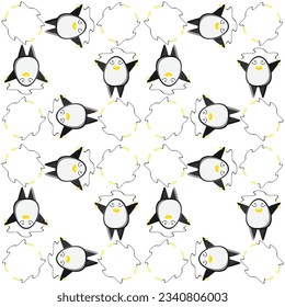 Cute penguins seamless pattern. Vector illustration in cartoon childish style.