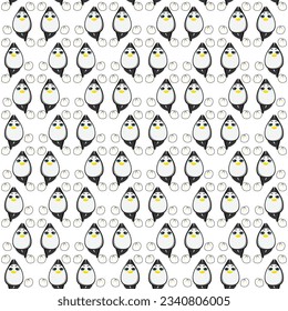 Cute penguins seamless pattern. Vector illustration in cartoon childish style.