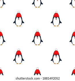 Cute Penguins Seamless Repeat Vector Pattern.