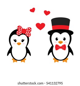 cute penguins set with heart
