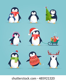 Conjunto de pinguins bonitos - Feliz Natal saudações