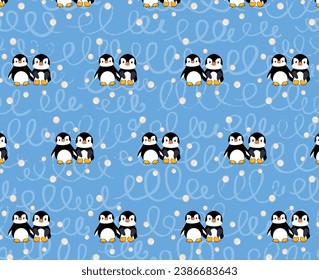 Cute penguins with snowballs print