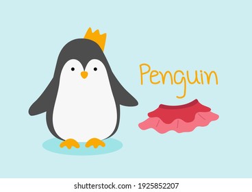 Cute penguins standing on blue background, Arctic animals of North pole Arctic, Penguins cartoon vector illustration.