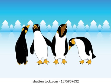 Penguins Sun Illustration Penguins Birds Standing Stock Vector (Royalty ...