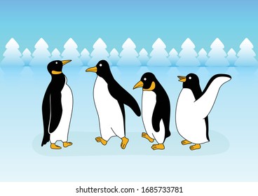 Cute Penguins Standing On Glaciers Antarctica Stock Vector (Royalty ...