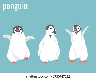 Cute Penguins Vector Drawing Triple Set 