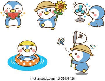 juego de ilustraciones vectoriales de pingüinos lindos