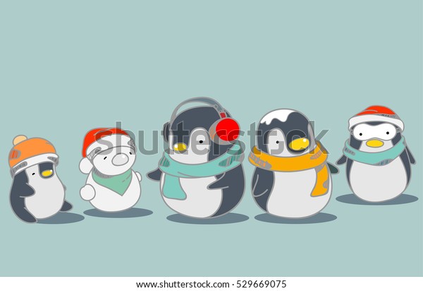 Cute Penguins Wallpaper Merry Christmas Greetings Stock