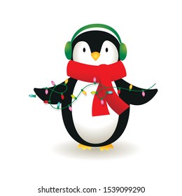 cute penguins are wearing headphones, vector illustration