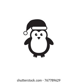 Cute Penguins wearing Santa Claus hat icon. Christmas or New Year element. Premium quality graphic design. Signs, outline symbols collection, simple icon for websites, web designon white background