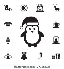 Cute Penguins wearing Santa Claus hat icon. Set of elements Christmas Holiday or New Year icons. Winter time premium quality graphic design collection icons for websites, web design white background