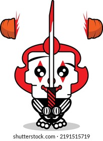 lindo personaje de mascota hueso de Pennywise caricatura de ilustración vectorial sosteniendo una espada sangrienta