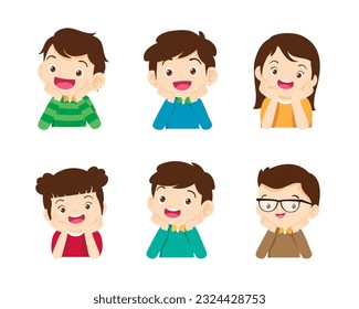 cute people character resting chin on hands thinking with hand on chin
