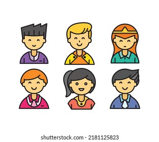cute people characters and avatars set line illustration