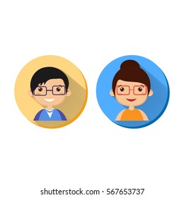 Cute People Face Avatar Flat Vector Icon