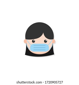 Vector Cute People Head con máscara durante la pandemia Coronavirus Covid-19