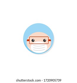 Cute People Head Vector Wearing Mask During Pandemic Coronavirus Covid-19