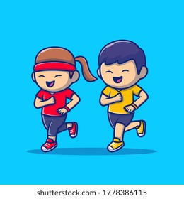 Cute People Jogging Cartoon Vector Icon Illustration. People Sport Icon Concept Isolated Premium Vector. Flat Cartoon Style