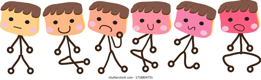 Cute People line smile sad cry. Pattern wallpaper for backdrop. Business brochure cover wed design. Eps10 vector illustration. Isolated on White background.