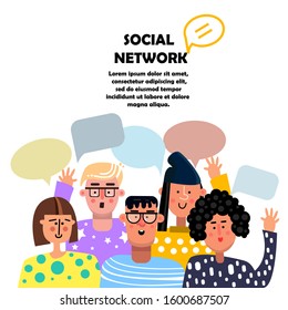 Cute People with Speech Bubbles. Flat. Face, character portrait