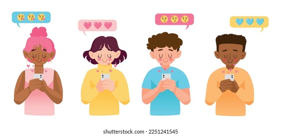 Cute people texting love to each other  for valentine's day