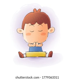 Cute People Young Man Kids Doing Sport Gym Fitness Yoga Activity With Stretching Watercolor. Suitable For Children Kids Book, Mascot, Character, Cards, Sticker, T-Shirt Design. Cartoon Illustration