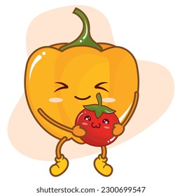 Cute pepper carrying a tomato vegetable Vector