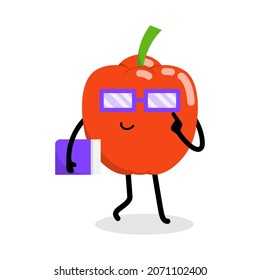 cute pepper character carrying book illustration design