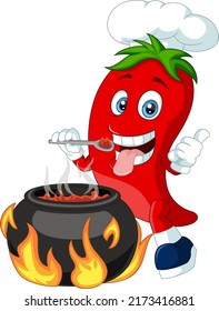 Cute pepper chef mascot cooks chili svg