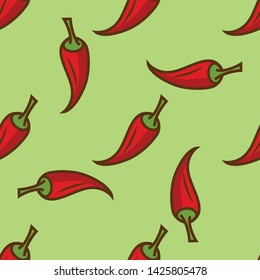 Cute pepper seamless pattern. Vector food illustration.