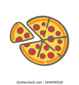 Cute pepperoni pizza cartoon vector on white background,illustration.