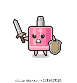 cute perfume soldier fighting with sword and shield , cute style design for t shirt, sticker, logo element