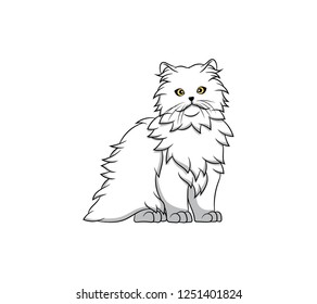 Cute Persian Cartoon Cat. Vector illustration of purebred persian cat.