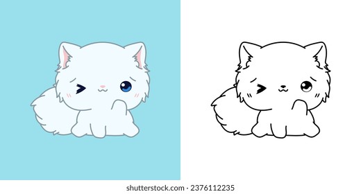 Cute Persian Cat Clipart for Coloring Page and Illustration. Happy Clip Art Kitten. Cartoon Vector Illustration of Kawaii Pet for Stickers, Prints for Clothes, Baby Shower. 