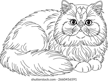 Cute Persian Cat Playing and some cute looks – Coloring Page Vector
