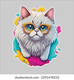 Cute Persian Cat Sticker With Vector Design