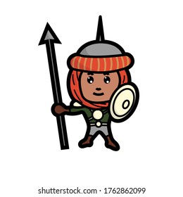 Cute Persian hero holding spear and shield, good for sticker, cartoon, print, t shirt design, illustration, drawings