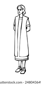 Cute persian Jew teen guy Joseph prayer robe dress cloth line hand drawn holy israeli devot pray god. Retro Jesus Christ faith story cartoon art style outlin middle saudi persia islam Daniel icon sign